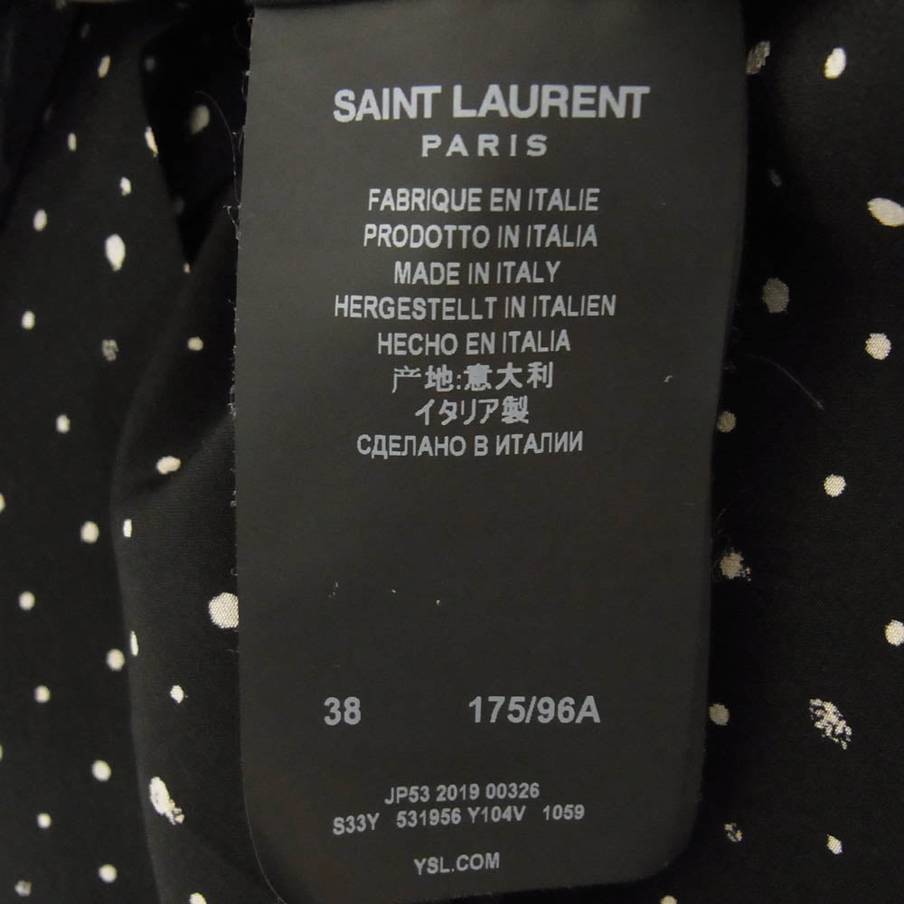 SAINT LAURENT サンローラン 531956 Y104V ドット柄 シルク 総柄 半袖 オープンカラー シャツ ブラック系 38【中古】