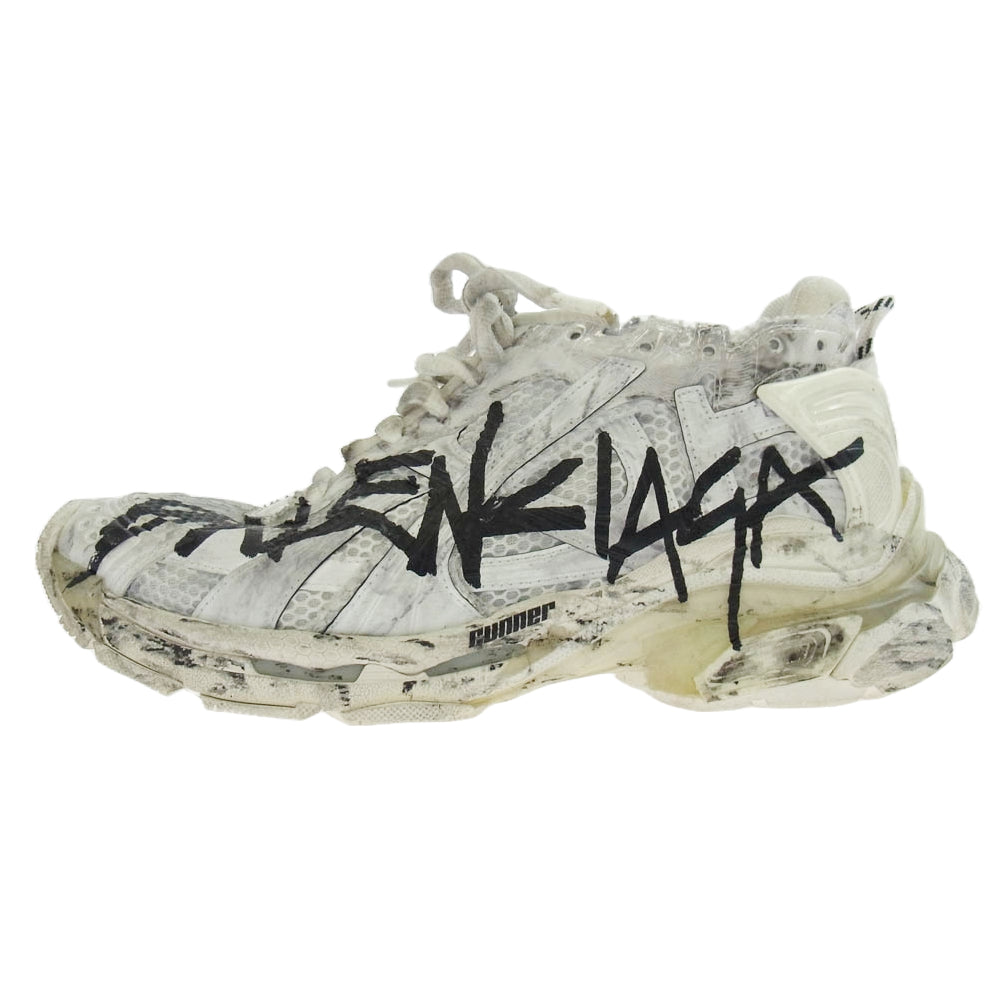 BALENCIAGA バレンシアガ 772774 RUNNER GRAFFITI USED加工 ランナー グラフィティ ローカット スニーカー オフホワイト系 グレー系 27.5cm【中古】