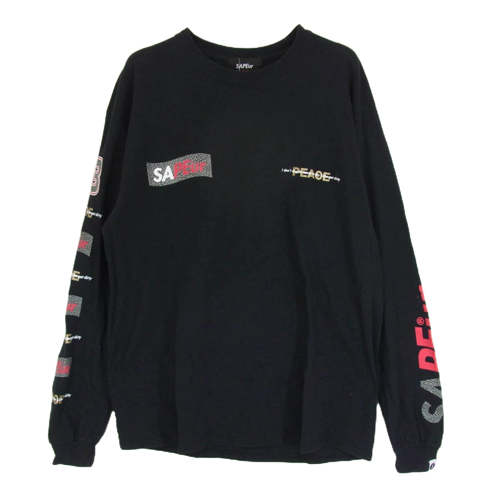 SAPEUR サプール ロング スリーブ Tシャツ カットソー ロゴ セメント柄 ブラック系 L【中古】