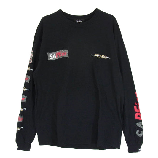 SAPEUR サプール ロング スリーブ Tシャツ カットソー ロゴ セメント柄 ブラック系 L【中古】