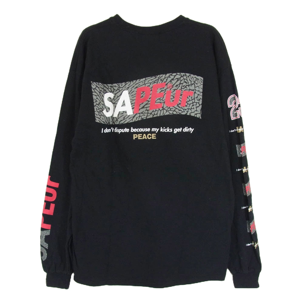 SAPEUR サプール ロング スリーブ Tシャツ カットソー ロゴ セメント柄 ブラック系 L【中古】