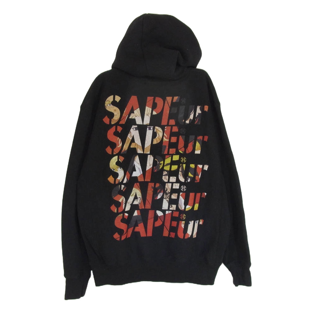 SAPEUR サプール 東京リベンジャーズ プリント コットン プルオーバー パーカー ブラック系 L【中古】