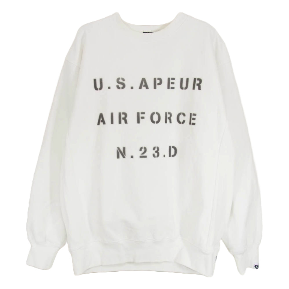 SAPEUR サプール U.S.APEUR airforce クルーネック 丸首 コットン 長袖 スウェット ホワイト系 L【中古】