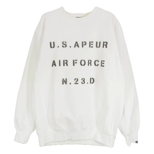 SAPEUR サプール U.S.APEUR airforce クルーネック 丸首 コットン 長袖 スウェット ホワイト系 L【中古】