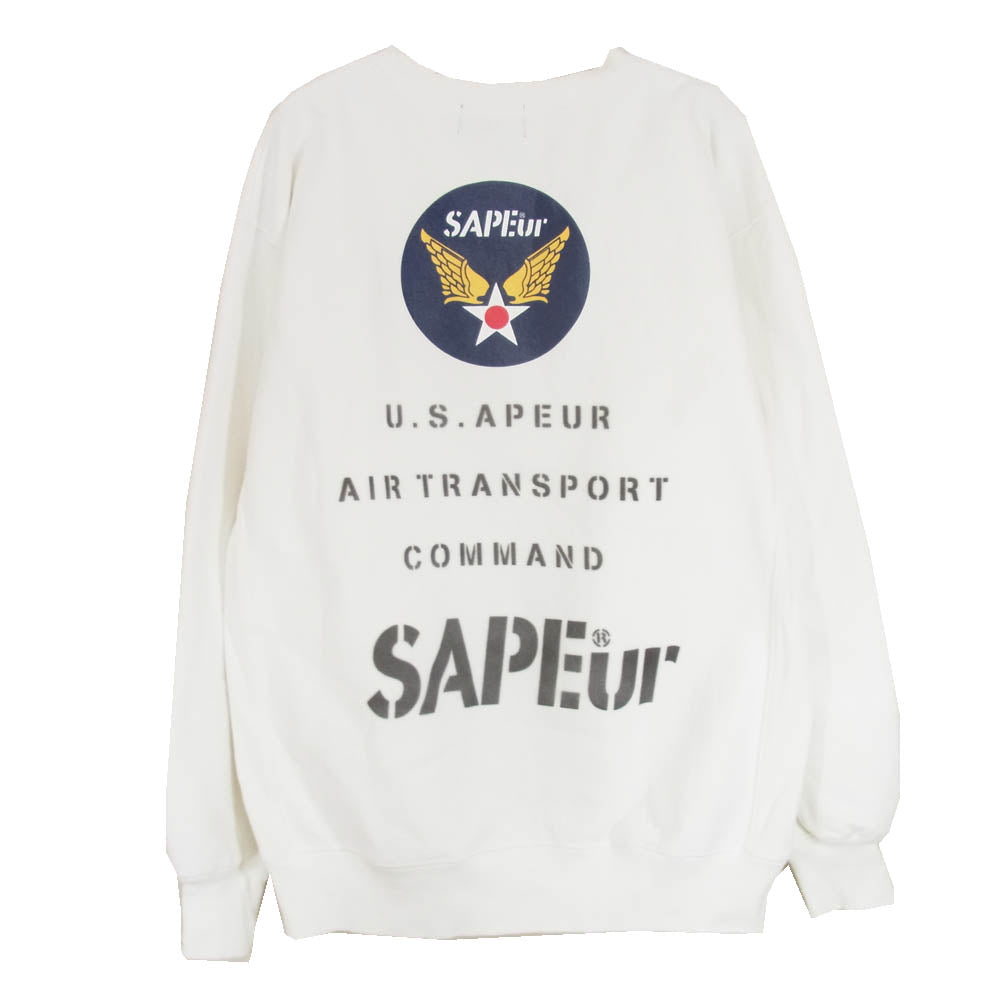 SAPEUR サプール U.S.APEUR airforce クルーネック 丸首 コットン 長袖 スウェット ホワイト系 L【中古】