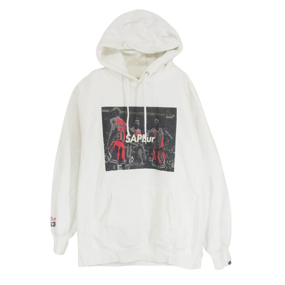 SAPEUR サプール BIG3 Classic Vintage HOODIE プリント コットン プルオーバー パーカー ホワイト系 L【中古】