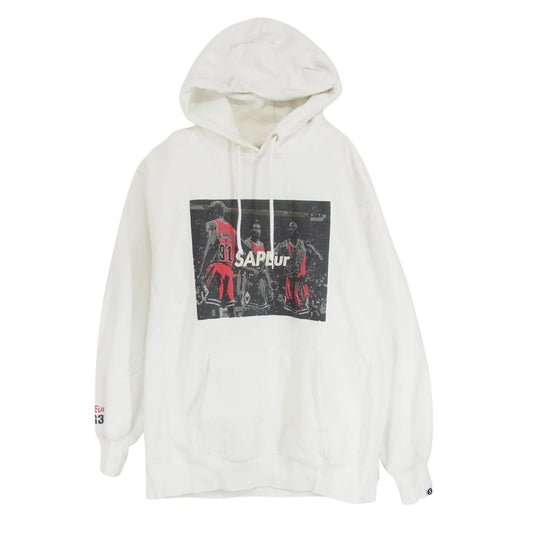 SAPEUR サプール BIG3 Classic Vintage HOODIE プリント コットン プルオーバー パーカー ホワイト系 L【中古】