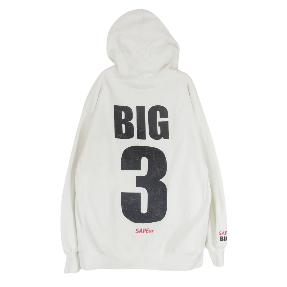 SAPEUR サプール BIG3 Classic Vintage HOODIE プリント コットン プルオーバー パーカー ホワイト系 L【中古】