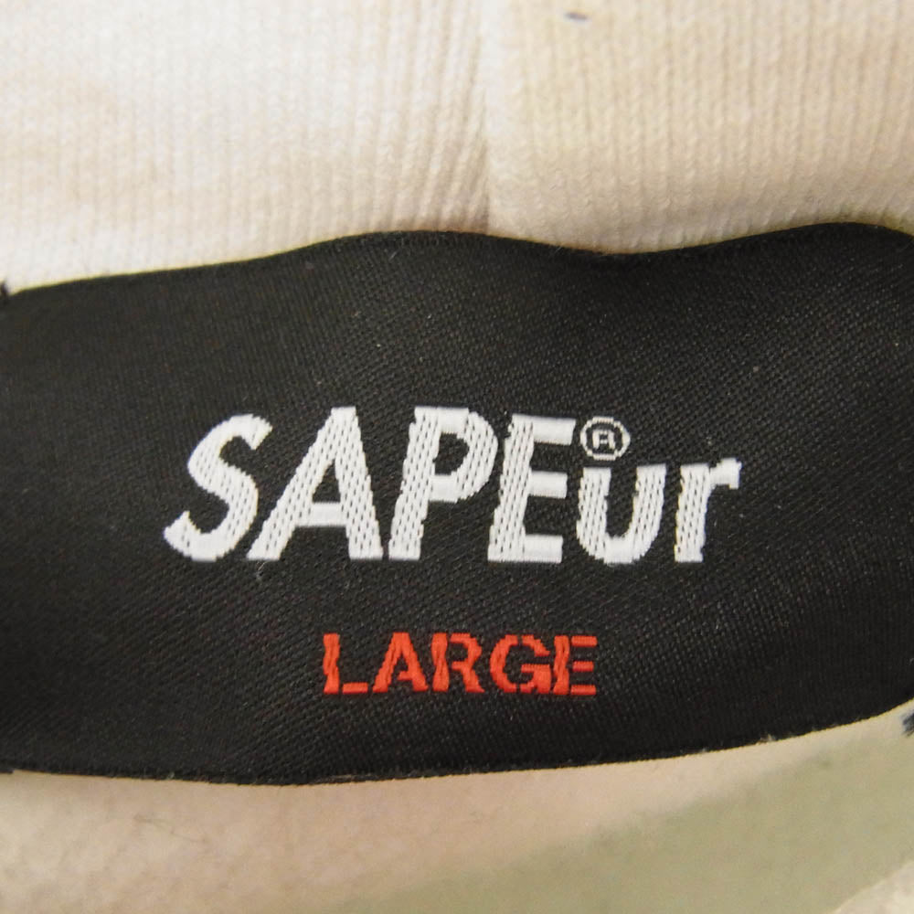 SAPEUR サプール BIG3 Classic Vintage HOODIE プリント コットン プルオーバー パーカー ホワイト系 L【中古】