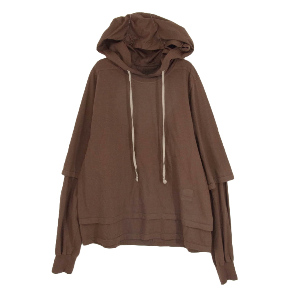 Rick Owens リックオウエンス DU02D2281-RN DRKSHDW HUSTLER HOODIE TERRA ダークシャドウ ハスラー フーディ レイヤード パーカー ブラウン系 M【中古】