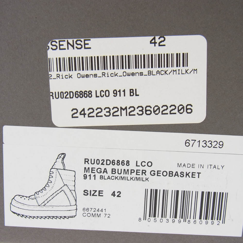 Rick Owens リックオウエンス RU02D6868-LCO Mega Bumper Geobasket メガバンパー ジオバスケット レザー ハイカット スニーカー ブラック系 42【中古】