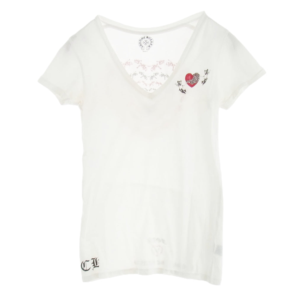 CHROME HEARTS クロムハーツ（原本無） FOTI S/S TEE フォティ ハート ロゴ プリント Vネック 半袖 Tシャツ カットソー ホワイト系 S【中古】