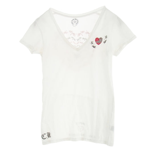 CHROME HEARTS クロムハーツ（原本無） FOTI S/S TEE フォティ ハート ロゴ プリント Vネック 半袖 Tシャツ カットソー ホワイト系 S【中古】