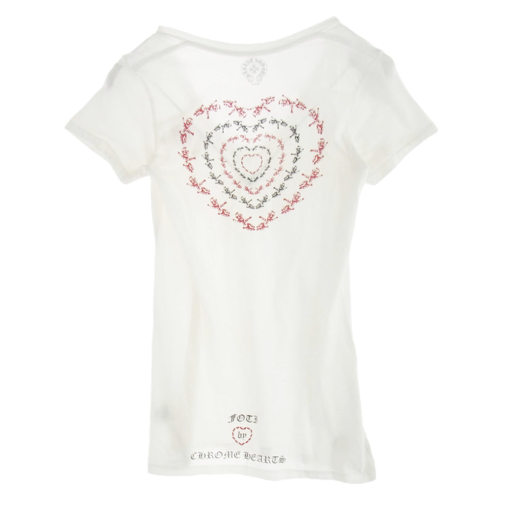 CHROME HEARTS クロムハーツ（原本無） FOTI S/S TEE フォティ ハート ロゴ プリント Vネック 半袖 Tシャツ カットソー ホワイト系 S【中古】