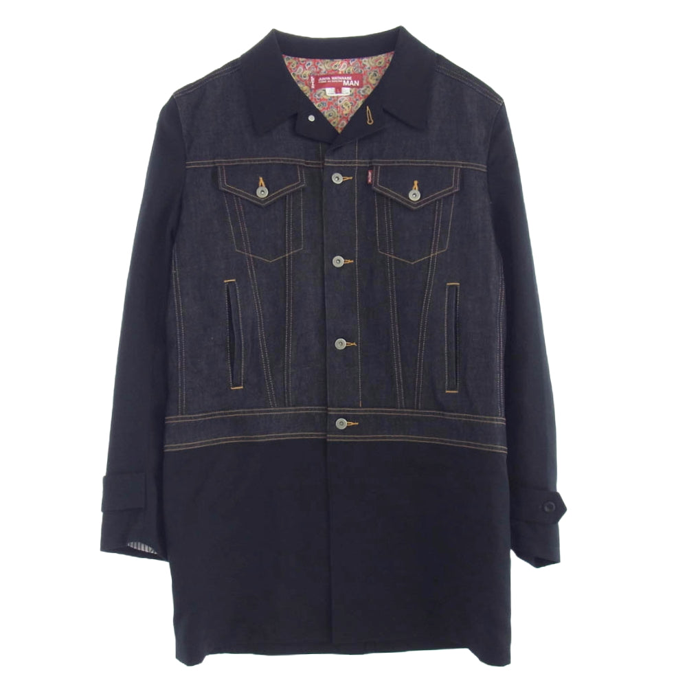 JUNYA WATANABE COMME des GARCONS MAN ジュンヤワタナベコムデギャルソンマン 20SS WE-C001 × Levi's 綿麻デニム ウールギャバ ドッキング デニム ジャケット コート インディゴブルー系 L【中古】