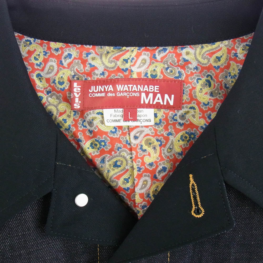 JUNYA WATANABE COMME des GARCONS MAN ジュンヤワタナベコムデギャルソンマン 20SS WE-C001 × Levi's 綿麻デニム ウールギャバ ドッキング デニム ジャケット コート インディゴブルー系 L【中古】