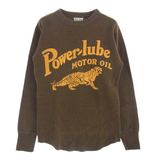 FREEWHEELERS フリーホイーラーズ POWER WEAR リブ編み 長袖 カットソー フロント プリント ブラウン モスグリーン系 イエロー系 36【中古】