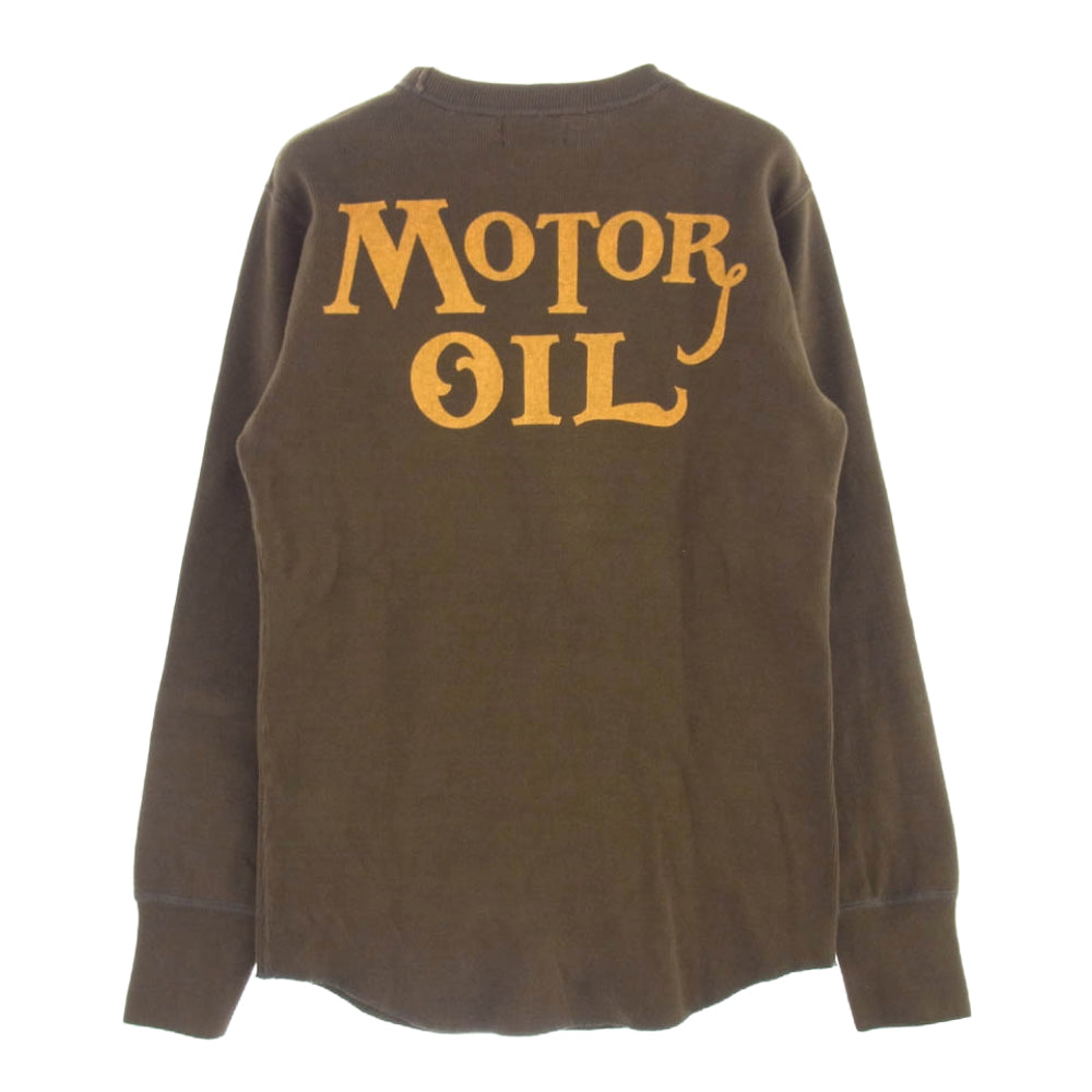 FREEWHEELERS フリーホイーラーズ POWER WEAR リブ編み 長袖 カットソー フロント プリント ブラウン モスグリーン系 イエロー系 36【中古】