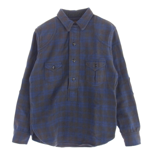 FREEWHEELERS フリーホイーラーズ ハーフボタン エルボーパッチ チェック シャツ 長袖 ブルー ブラック系 ブルー系 14【中古】