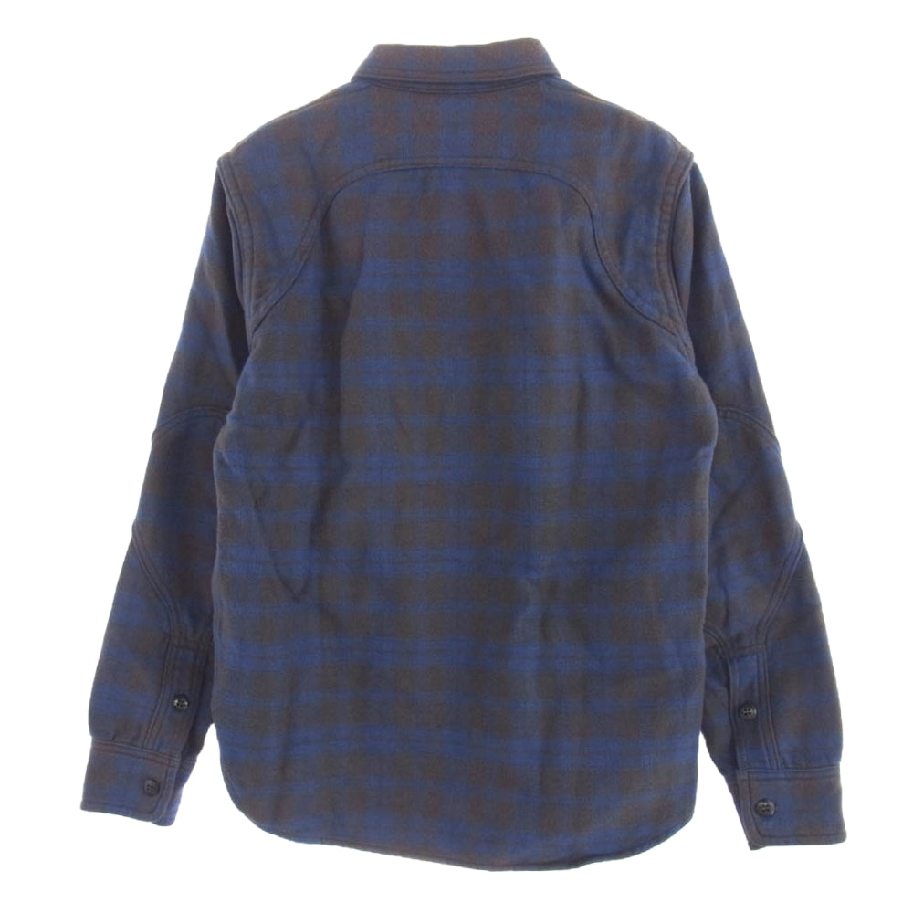 FREEWHEELERS フリーホイーラーズ ハーフボタン エルボーパッチ チェック シャツ 長袖 ブルー ブラック系 ブルー系 14【中古】