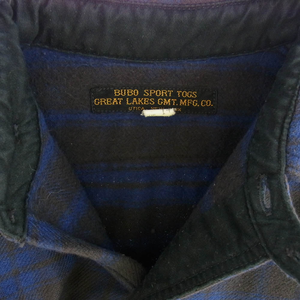 FREEWHEELERS フリーホイーラーズ ハーフボタン エルボーパッチ チェック シャツ 長袖 ブルー ブラック系 ブルー系 14【中古】