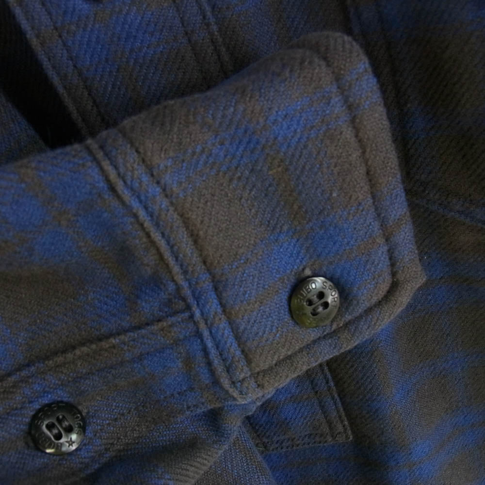 FREEWHEELERS フリーホイーラーズ ハーフボタン エルボーパッチ チェック シャツ 長袖 ブルー ブラック系 ブルー系 14【中古】
