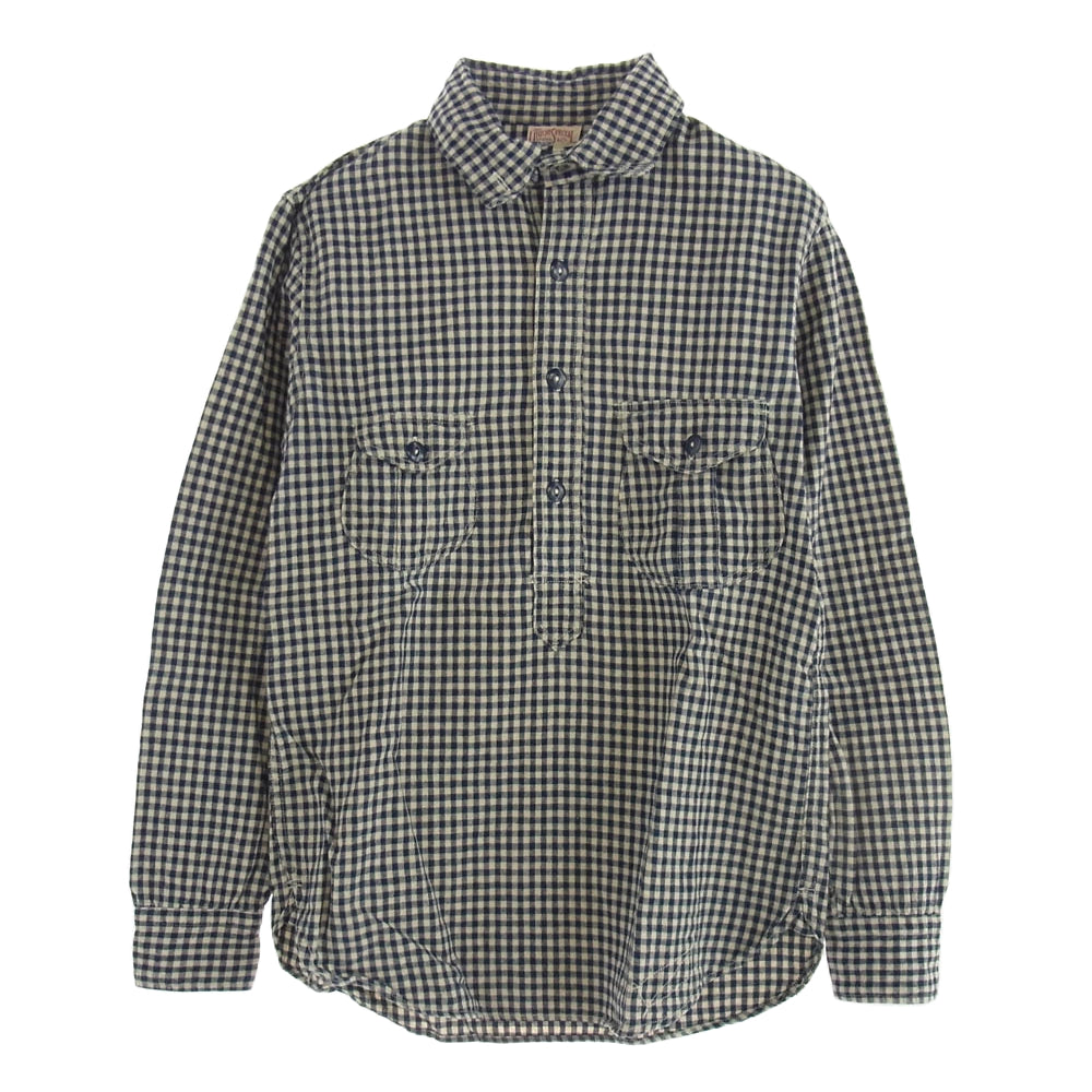FREEWHEELERS フリーホイーラーズ チェック柄 ハーフボタン シャツ 長袖 ネイビー系 ベージュ系 14【中古】