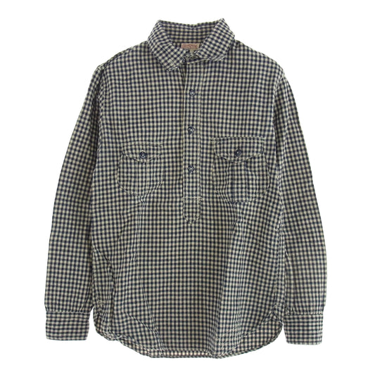 FREEWHEELERS フリーホイーラーズ チェック柄 ハーフボタン シャツ 長袖 ネイビー系 ベージュ系 14【中古】