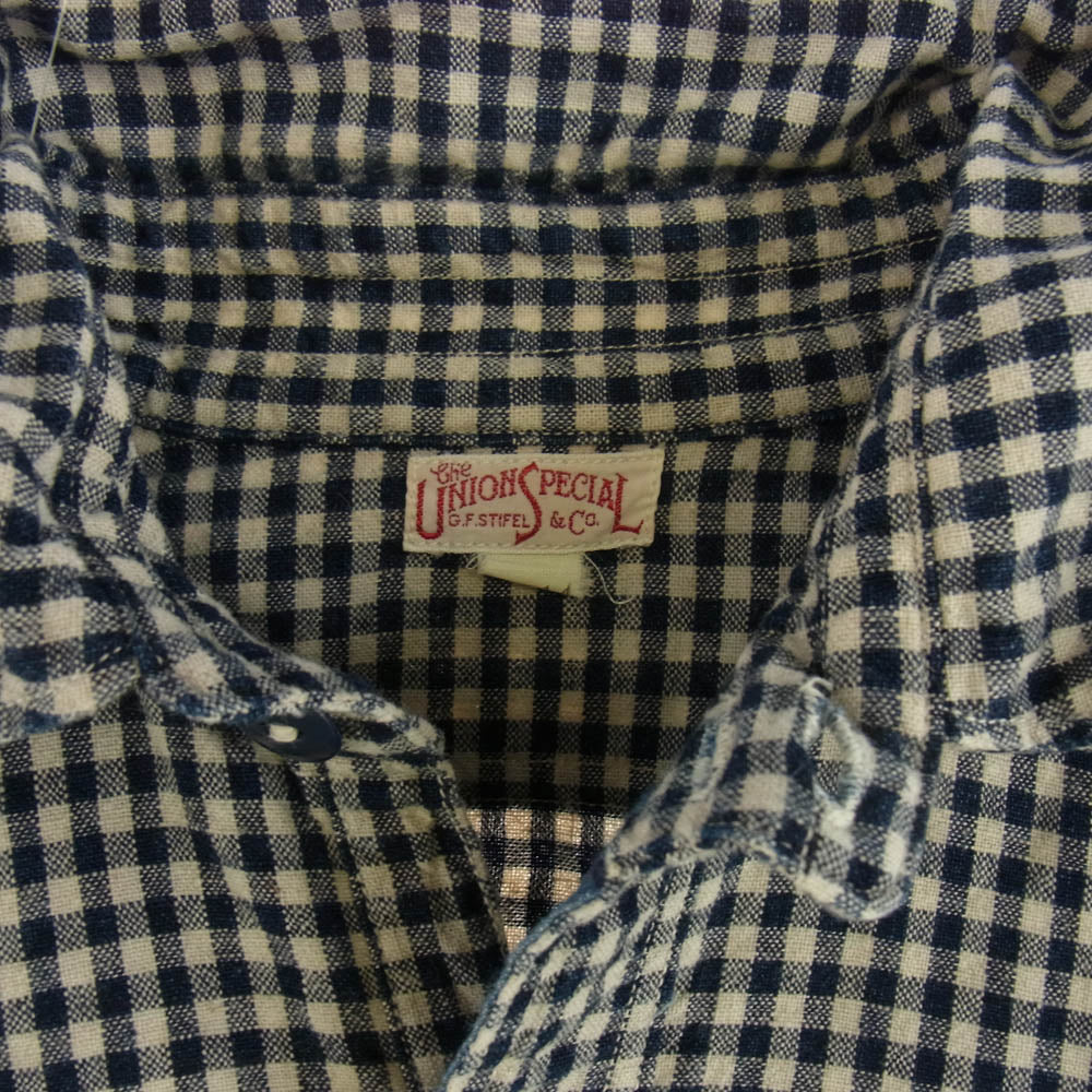 FREEWHEELERS フリーホイーラーズ チェック柄 ハーフボタン シャツ 長袖 ネイビー系 ベージュ系 14【中古】