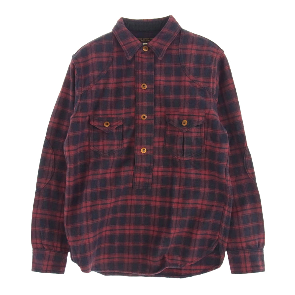FREEWHEELERS フリーホイーラーズ ハーフボタン エルボーパッチ チェック シャツ 長袖 レッド ブラック系 レッド系 14【中古】