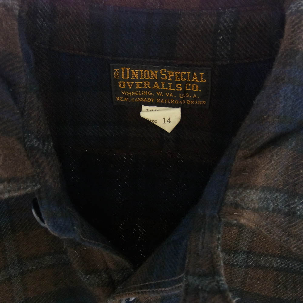 FREEWHEELERS フリーホイーラーズ ウール チェック柄 シャツ 長袖 ブラウン系 ネイビー系 14【中古】