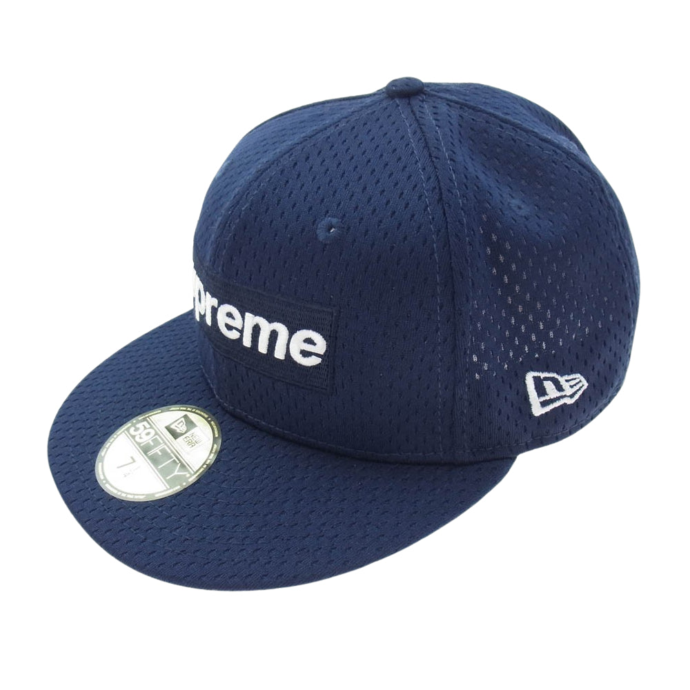 Supreme シュプリーム × NEW ERA ニューエラ Mesh Box Logo Cap メッシュ ボックス ロゴ キャップ ネイビー系 57.7cm【美品】【中古】