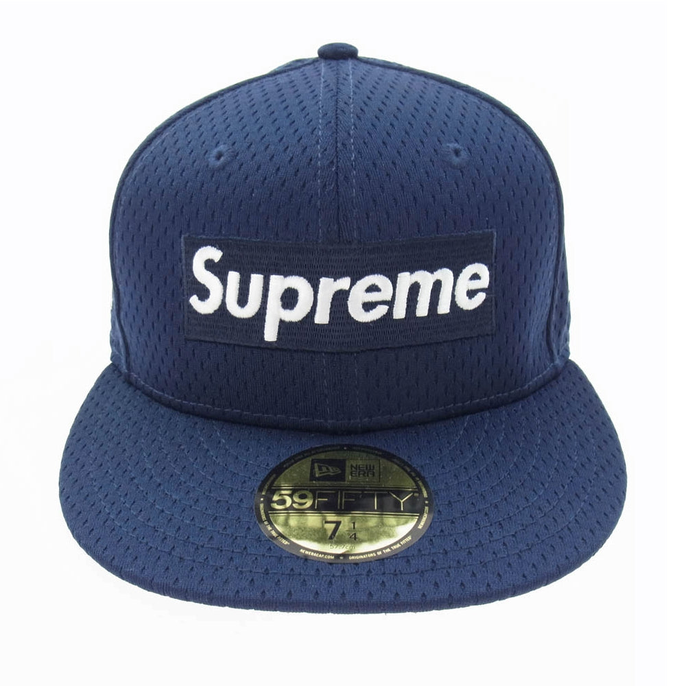 Supreme シュプリーム × NEW ERA ニューエラ Mesh Box Logo Cap メッシュ ボックス ロゴ キャップ ネイビー系 57.7cm【美品】【中古】