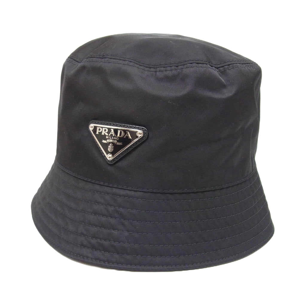 PRADA プラダ 1HC137 Re-Nylon 三角 ロゴプレート バケット ハット ブラック系 M【美品】【中古】