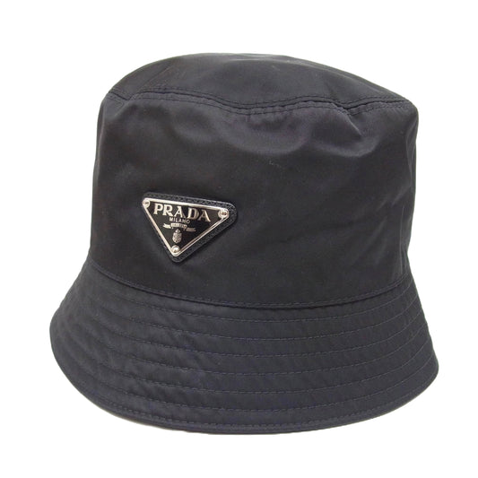 PRADA プラダ 1HC137 Re-Nylon 三角 ロゴプレート バケット ハット ブラック系 M【美品】【中古】