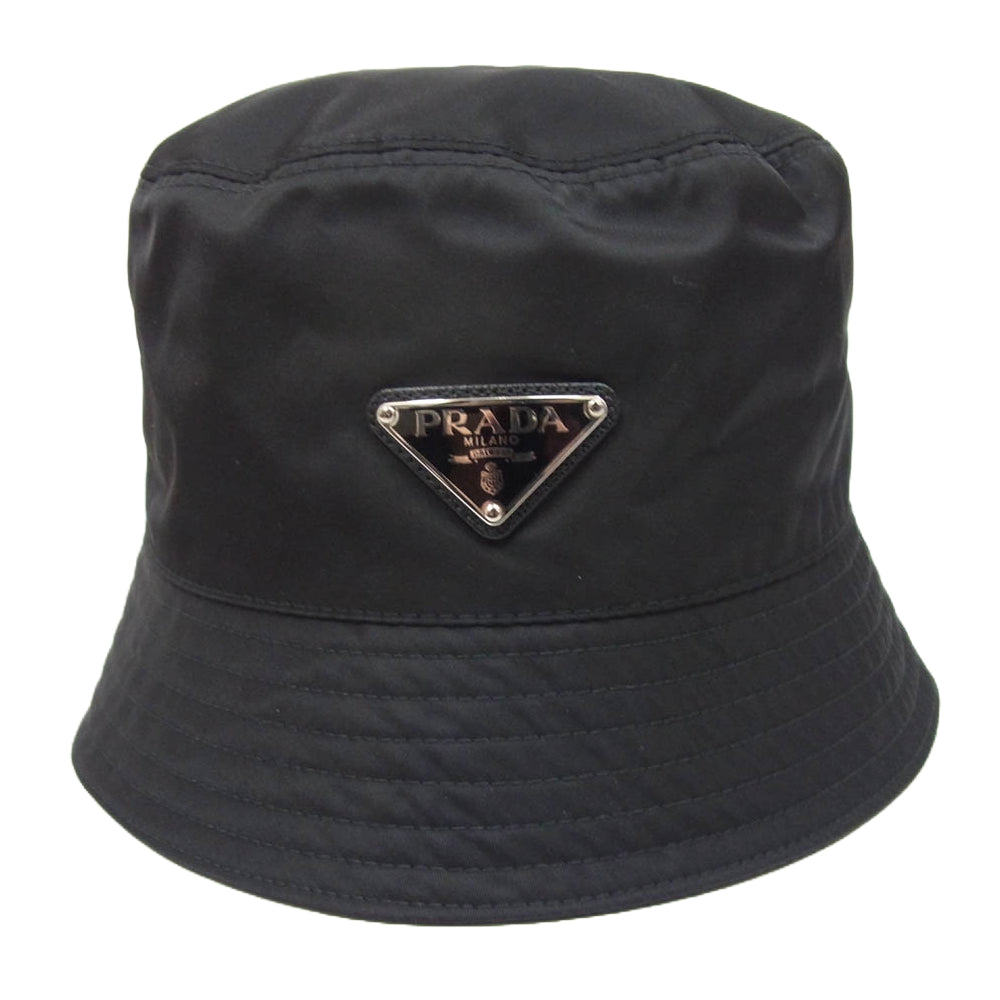 PRADA プラダ 1HC137 Re-Nylon 三角 ロゴプレート バケット ハット ブラック系 M【美品】【中古】