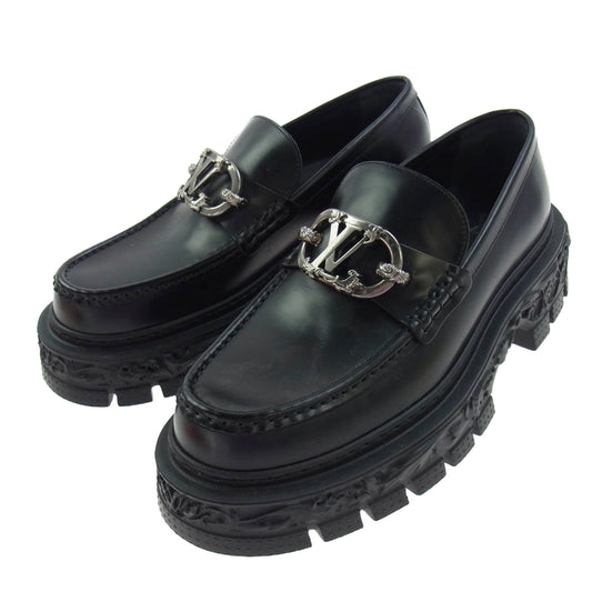 LOUIS VUITTON ルイ・ヴィトン DI1212 LV バロックライン バックル厚底 ローファー シューズ ブラック系 8【極上美品】【中古】