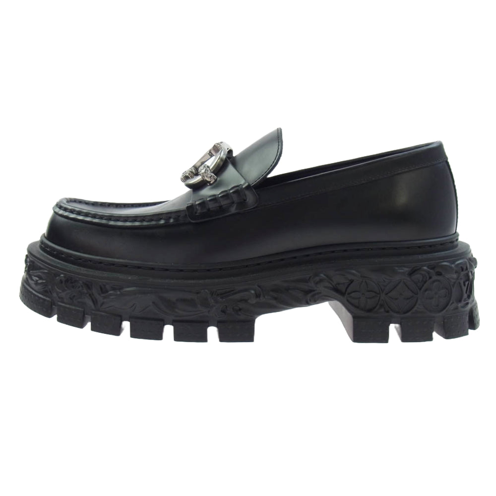 LOUIS VUITTON ルイ・ヴィトン DI1212 LV バロックライン バックル厚底 ローファー シューズ ブラック系 8【極上美品】【中古】