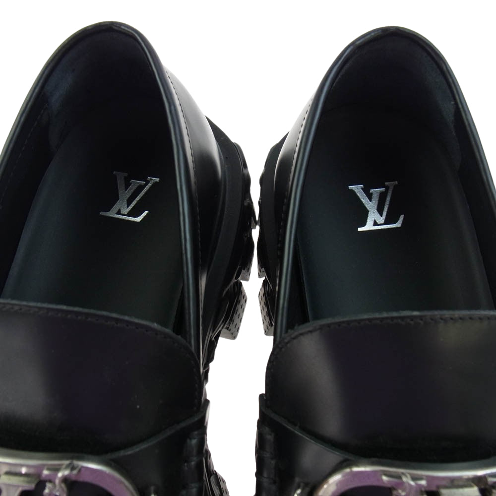 LOUIS VUITTON ルイ・ヴィトン DI1212 LV バロックライン バックル厚底 ローファー シューズ ブラック系 8【極上美品】【中古】