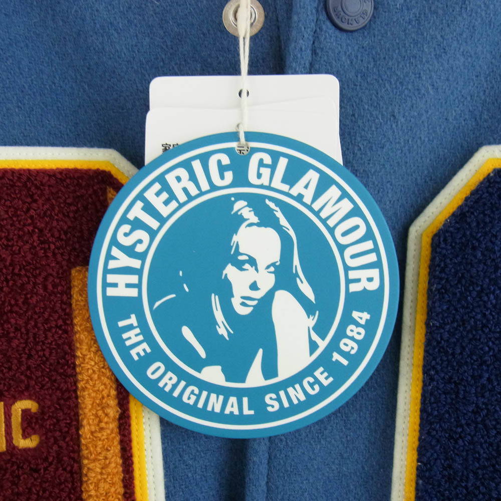 HYSTERIC GLAMOUR ヒステリックグラマー 02243AB10 TURN THE MUSIC UP 刺繍 スタジャン スタジアム ジャケット ブルー系 L【新古品】【未使用】【中古】