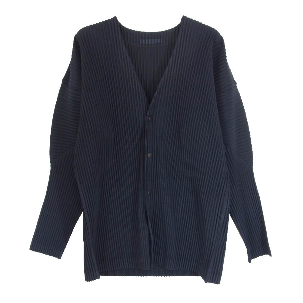 HOMME PLISSE ISSEY MIYAKE オム プリッセ イッセイミヤケ HP55-JL441-75 プリーツ加工 BASICS ベーシックス Vネック カーディガン ネイビー系 3【美品】【中古】