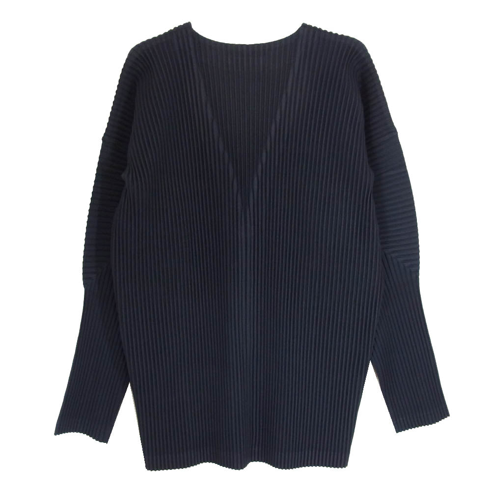 HOMME PLISSE ISSEY MIYAKE オム プリッセ イッセイミヤケ HP55-JL441-75 プリーツ加工 BASICS ベーシックス Vネック カーディガン ネイビー系 3【美品】【中古】