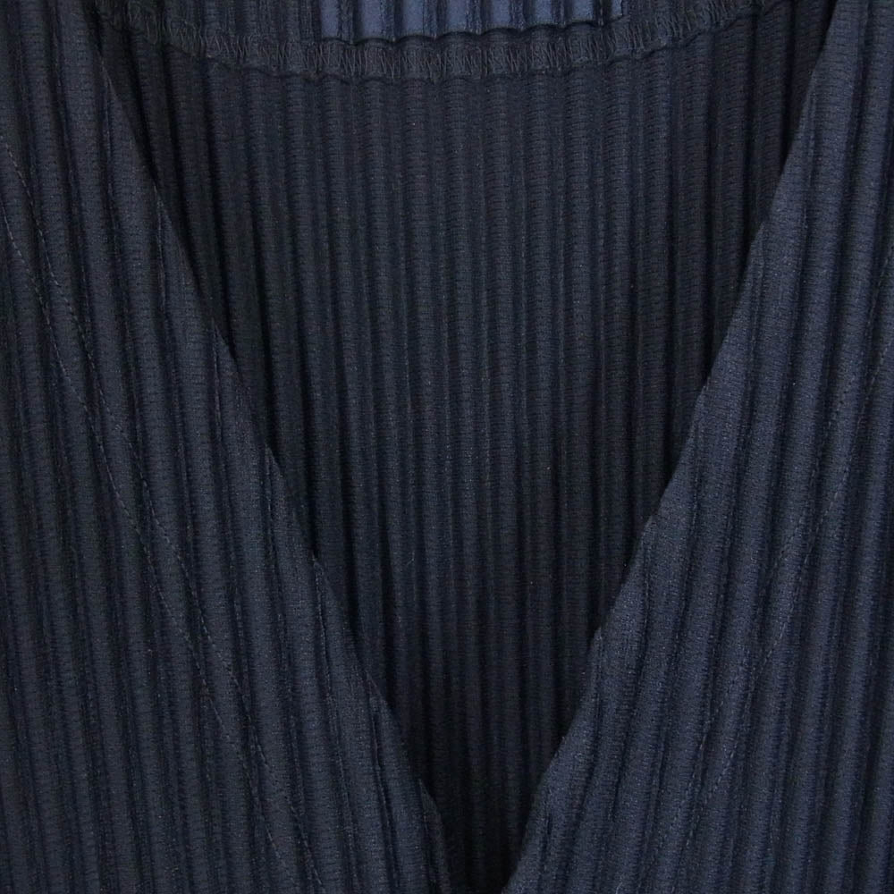 HOMME PLISSE ISSEY MIYAKE オム プリッセ イッセイミヤケ HP55-JL441-75 プリーツ加工 BASICS ベーシックス Vネック カーディガン ネイビー系 3【美品】【中古】