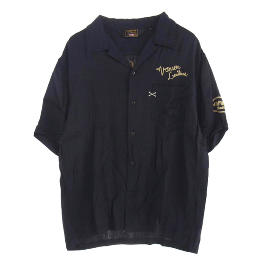 VANSON バンソン 刺繍 レーヨン オープンカラー 半袖 シャツ ブラック系 XL【中古】