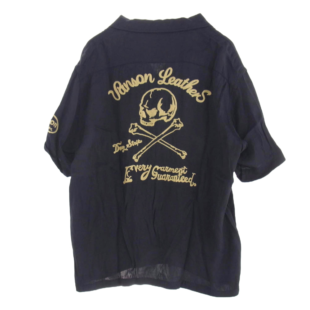 VANSON バンソン 刺繍 レーヨン オープンカラー 半袖 シャツ ブラック系 XL【中古】