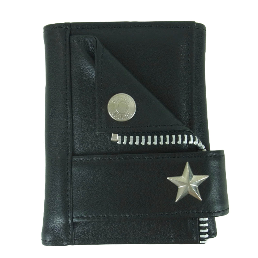 schott ショット ONE STAR COW LEATHER ワンスター カウレザー ウォレット 三つ折り 財布 ブラック系【中古】