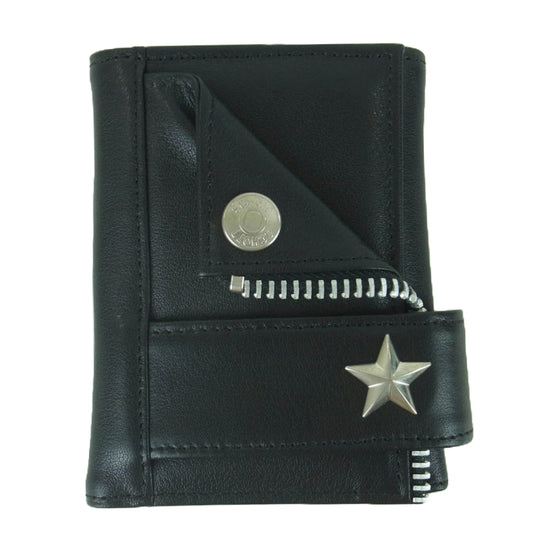 schott ショット ONE STAR COW LEATHER ワンスター カウレザー ウォレット 三つ折り 財布 ブラック系【中古】