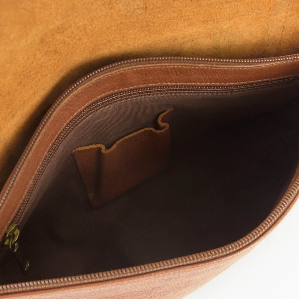 IL BISONTE イルビゾンテ 被せポシェット付き バイソン ロゴ型押し ショルダー バッグ ブラウン系 オレンジブラウン系【中古】