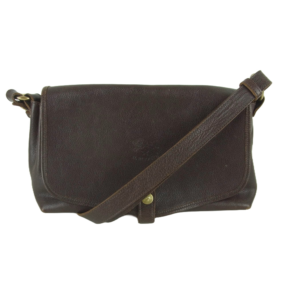 IL BISONTE イルビゾンテ バイソン ロゴ型押し ポシェット ショルダー バッグ ダークブラウン系【中古】