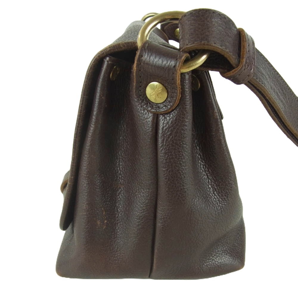 IL BISONTE イルビゾンテ バイソン ロゴ型押し ポシェット ショルダー バッグ ダークブラウン系【中古】